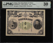 (t) CHINA--EMPIRE. Sin Chun Bank of China. 1 Dollar, Shanghai, 1907. P-UNL. S/M#H186-1a. Remainder. PMG Very Fine 30.
black, on light pink and green,...