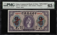 (t) CHINA--REPUBLIC. The Commercial Bank of China. 5 Dollars, Shanghai, 1920. P-3s. S/M#C293-42. Specimen. PMG Gem Uncirculated 65 EPQ.
Serial number...
