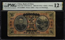 (t) CHINA--REPUBLIC. Bank of China. 1 Dollar, Peking, 1909 (ND 1912 Issue). P-16d. PMG Fine 12 Net.
(S/M #C294-1d) Overprint on China A76. Surface Da...