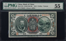 (t) CHINA--REPUBLIC. Bank of China. 1 Dollar, 1912. P-25s. S/M#C294-30r. PMG About Uncirculated 55.
(S/M#C294-30r) Yunnan. Printed by ABNC. Just a li...