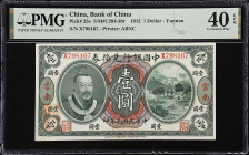 CHINA--REPUBLIC. Bank of China. 1 Dollar, Yunnan, 1912. P-25s. PMG Extremely Fine 40 EPQ.
Serial number X798167. A great 1 Dollar note from the 'Huan...