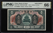(t) CHINA--REPUBLIC. Bank of China. 1 Dollar or Yuan, 1918. P-51fs. S/M#C294-100c. Specimen. PMG Gem Uncirculated 66 EPQ.
(S/M#C294-100c) Specimen. F...