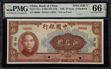 (t) CHINA--REPUBLIC. Bank of China. 50 Yuan, 1940. P-87cs. S/M#C294-243b. Specimen. PMG Gem Uncirculated 66 EPQ.
(S/M# C294-243) Chungking. Printed b...