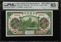 (t) CHINA--REPUBLIC. Bank of Communications. 10 Yuan, 1914. P-118s1. S/M#C126. Specimen. PMG Gem Uncirculated 65 EPQ.
(S/M#C126). Printed by ABNC. Va...