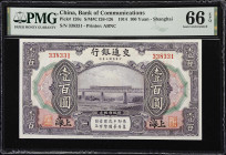 CHINA--REPUBLIC. Bank of Communications. 100 Yuan, 1914. P-120c. S/M#C126-126. PMG Gem Uncirculated 66 EPQ.
Shanghai. Printed by ABNC. A popular note...