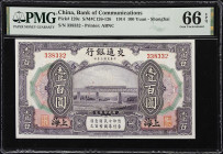 CHINA--REPUBLIC. Bank of Communications. 100 Yuan, 1914. P-120c. S/M#C126-126. PMG Gem Uncirculated 66 EPQ.
(S/M#C126-126) Printed by ABNC. Gem. Cons...