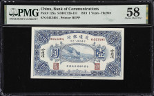 CHINA--REPUBLIC. Bank of Communications. 1 Yuan, 1919. P-125a. PMG Choice About Uncirculated 58.
Harbin. Printed by BEPP. A nicely printed, deep blue...
