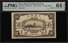 (t) CHINA--REPUBLIC. Bank of Communications. 10 Yuan, 1919. P-127r. Remainder. PMG Choice Uncirculated 64 EPQ.
(S/M #C126) Remainder. Harbin. Printed...