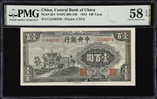 CHINA--REPUBLIC. Central Bank of China. 100 Yuan, 1943. P-254. S/M#C300-190. PMG Choice About Uncirculated 58 EPQ.
Serial number CG 846370. The 'Blac...
