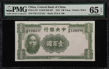 (t) CHINA--REPUBLIC. Central Bank of China. 100 Yuan, 1944. P-257. PMG Gem Uncirculated 65 EPQ.
Printed by W&S. Nearly solid Serial number F/M 111115...
