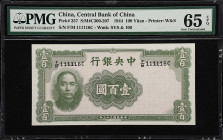 (t) CHINA--REPUBLIC. Central Bank of China. 100 Yuan, 1944. P-257. PMG Gem Uncirculated 65 EPQ.
Printed by Waterlow and Sons. Nearly solid serial num...