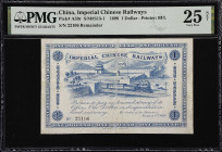 (t) CHINA--EMPIRE. Imperial Chinese Railways. 1 Dollar, 1899. P-A59r. Remainder. PMG Very Fine 25 Net.
Serial number 22106. PMG Comments "Repaired, S...