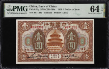 CHINA--REPUBLIC. Bank of China. 1 Dollar or Yuan, Tienstin, 1918. P-51q. PMG Choice Uncirculated 64 EPQ.
Serial number K871232. A excellent uncircula...