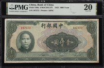 CHINA--REPUBLIC. Bank of China. 1000 Yuan, 1942. P-100a. S/M#C294-272. PMG Very Fine 20.
Serial number 187373. A lowish grade but solid example of th...