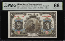 (t) CHINA--REPUBLIC. Lot of (3). Bank of Communications. 5 Yuan, 1914-41. P-117n, 157 & 154a. S/M#C126-93a, S/M#C126-251, & S/M#C126-242. PMG Gem Unci...