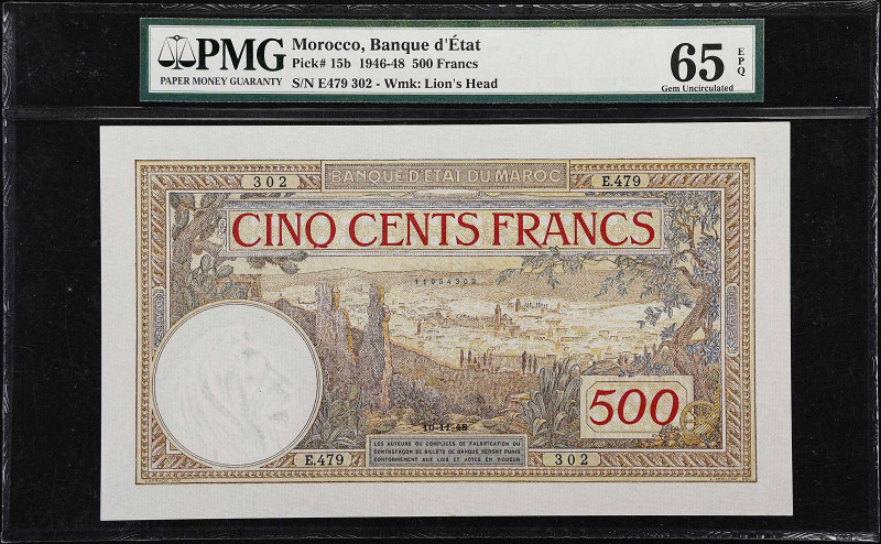 MOROCCO. Banque d'Etat du Maroc. 500 Francs, 1948. P-15b. PMG Gem Uncirculated 6...