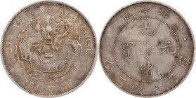 CHINA. Chihli (Pei Yang). 7 Mace 2 Candareens (Dollar), Year 34 (1908). Tientsin Mint. Kuang-hsu (Guangxu). PCGS AU-50.
L&M-465; cf. K-208 (for type)...