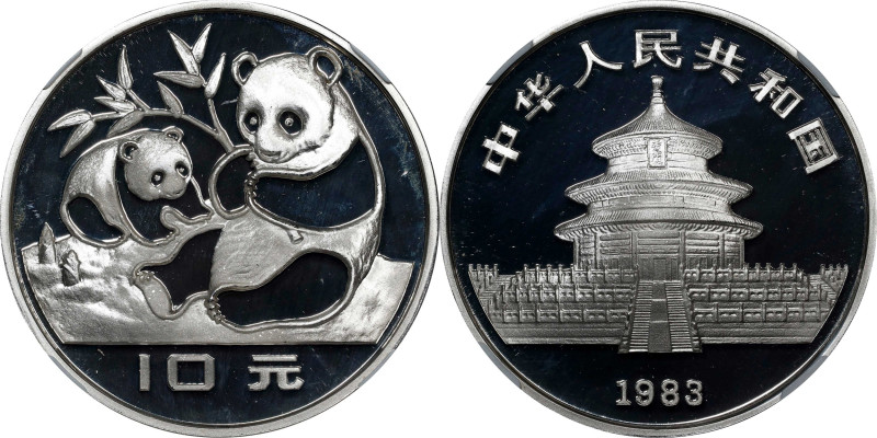 (t) CHINA. Silver 10 Yuan. Panda Series. NGC PROOF-68 Ultra Cameo.
KM-67; PAN-1...
