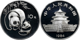 (t) CHINA. Silver 10 Yuan, 1984. Panda Series. NGC PROOF-68 Ultra Cameo.
KM-87; PAN-19A. Mintage: 10,000. This handsome example falls just short of M...
