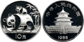 (t) CHINA. Silver 10 Yuan, 1985. Panda Series. NGC PROOF-69 Ultra Cameo.
KM-114; PAN-27A. This enticing example of the always popular Panda type, dis...