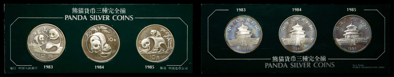 (t) CHINA. Trio of Silver 10 Yuan (3 Pieces), 1983-85. Panda Series. PROOF.
KM-...