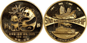CHINA. "New Orleans" Medallic Gold Ounce, 1988. Panda Series. PCGS PROOF-68 Deep Cameo.
KMX-MB31; PAN-85A. Mintage: 3,000. An attractive "show panda,...