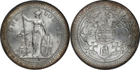 GREAT BRITAIN. Trade Dollar, 1908/3-B. Bombay Mint. Edward VII. PCGS MS-64+.
KM-T5; Mars-BTD1; Prid-18 var. (regular date). A visually stark and impr...