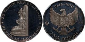 INDONESIA. 250 Rupiah, 1970. NGC PROOF-61 Ultra Cameo.
KM-24. Mintage: 5,000. Commemorating the 25th anniversary of independence.

Estimate: $30.00...