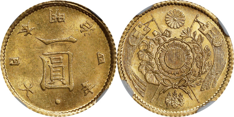 JAPAN. Gold Yen, Year 4 (1871). Osaka Mint. Mutsuhito (Meiji). NGC MS-63.
Fr-49...