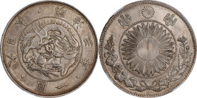 JAPAN. Yen, Year 3 (1870). Osaka Mint. Mutsuhito (Meiji). NGC MS-62.
KM-Y-5.1; JNDA-01-09; JC-09-9-1. Common (type 1) "yen" with framed sunburst.

...