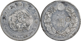 JAPAN. Yen, Year 13 (1880). Osaka Mint. Mutsuhito (Meiji). PCGS Genuine--Cleaned, AU Details.
KM-Y-28A.1; JNDA-01-10B; JC-09-10-3. "Gin" countermark ...