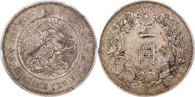 JAPAN. Yen, Year 16 (1883). Osaka Mint. Mutsuhito (Meiji). PCGS AU-50.
KM-Y-A25.2; JNDA-01-10; JC-09-10-1. 

Estimate: $300