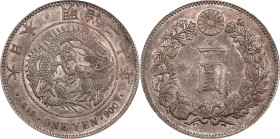 JAPAN. Yen, Year 20 (1887). Osaka Mint. Mutsuhito (Meiji). PCGS AU-58.
KM-Y-A25.3; JNDA 01-10A; JC-09-10-2. Small Diameter (38.1mm) size.

Estimate...