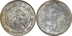 JAPAN. Yen, Year 24 (1891). Osaka Mint. Mutsuhito (Meiji). PCGS MS-63.
KM-Y-A25.3; JNDA-01-10A; JC-09-10-2.

Estimate: $400