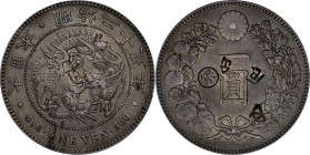 JAPAN. Yen, Year 25 (1892). Osaka Mint. Mutsuhito (Meiji). PCGS Genuine--Chopmark, EF Details.
KM-Y-A25.3; JNDA-01-10A; JC-09-10-2. Variety with thre...