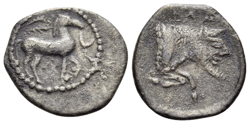 SICILY. Gela. Circa 465-450 BC. Litra (Silver, 12 mm, 0.72 g, 3 h). Horse walkin...