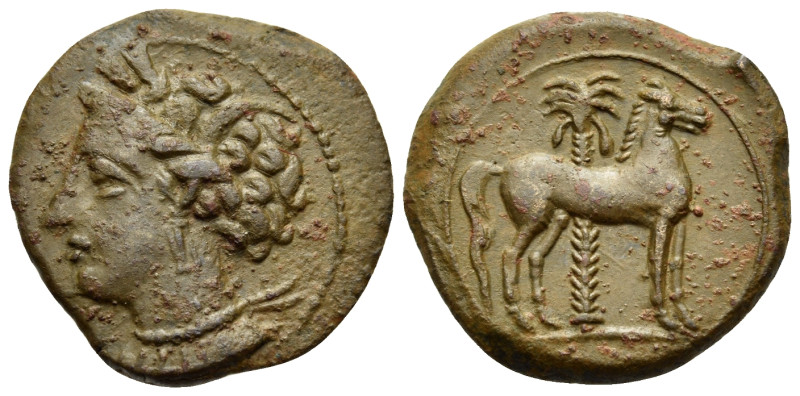 CARTHAGE. Circa 400-350 BC. (Bronze, 16 mm, 2.82 g, 3 h). Wreathed head of Tanit...