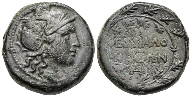 MACEDON. Thessalonica. After 148 BC. (Bronze, 21 mm, 11.32 g, 12 h). Head of Rom...
