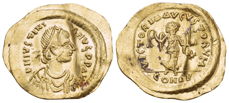 Justinian I, 527-565. Tremissis (Gold, 18 mm, 1.51 g, 6 h), Constantinople. D N ...