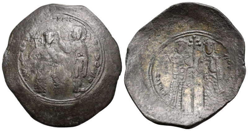 Alexius I Comnenus, with Irene and John II, 1081-1118. Aspron Trachy (Billon, 28...