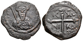 CRUSADERS. Antioch. Tancred, regent, 1101-1112. Follis (Bronze, 21 mm, 3.28 g, 6 h), second type. +KЄ BO TO TANKRЄ or similar Bearded bust of Tancred ...