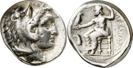 Imperio Macedonio. Alejandro III, Magno (336-323 a.C.). Anfípolis. Tetradracma. (S. 6714 var) (MJP. 51). Golpe de cizalla en anverso. 17,01 g. MBC-.