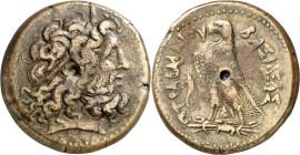 Egipto Ptolemaico. Ptolomeo IV , Filopator (221-204 a.C.). AE 35. (S. 7841 var) (BMC. VI, pág. 57, nº 109). 33,60 g. MBC.