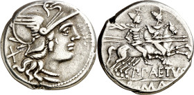 (hacia 138 a.C.). Gens Aelia. Denario. (Bab. 3) (Craw. 233/1). 4,05 g. MBC.