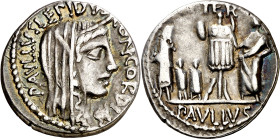 (62 a.C.). Gens Aemilia. Denario. (Bab. 10) (Craw. 415/1). Incisión en canto. 3,69 g. MBC+.