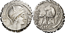 (hacia 71 a.C.). Gens Aquillia. Denario. (Bab. 2) (Craw. 401/1). Acuñación floja en pequeña zona. 4,04 g. (MBC+).