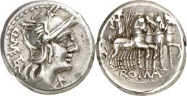(hacia 130 a.C.). Gens Caecilia. Denario. (Bab. 21) (Craw. 256/1). 3,85 g. MBC+.