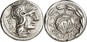 (hacia 127 a.C.). Gens Caecilia. Denario. (Bab. 29) (Craw. 263/1a). 3,86 g. MBC+.