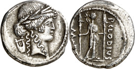 (hacia 42 a.C.). Gens Claudia. Denario. (Bab. 15) (Craw. 494/23). 2,73 g. MBC.