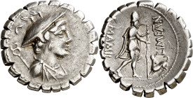 (hacia 82 a.C.). Gens Mamilia. Denario. (Bab. 6) (Craw. 362/1). 4,05 g. MBC+.